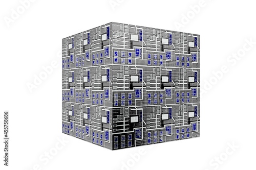 abstract figure cube techno texture white background 3d rendered