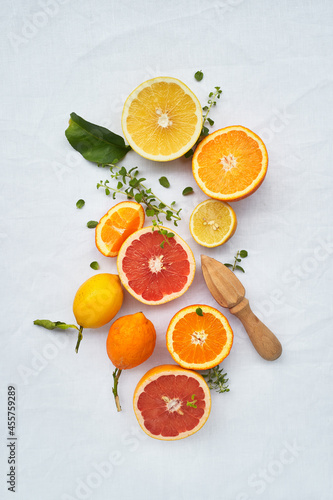 Assortment of citrus fruits on a table photo