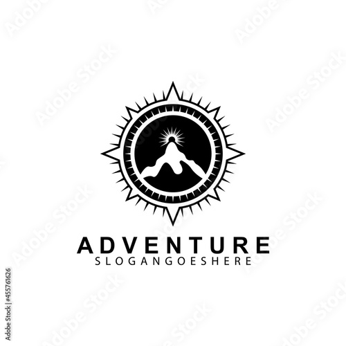 Mountain adventure logo design. Compass icon symbol