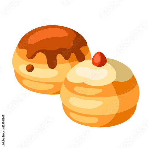 Illustration of donuts. Happy Hanukkah holiday icon in cartoon style.