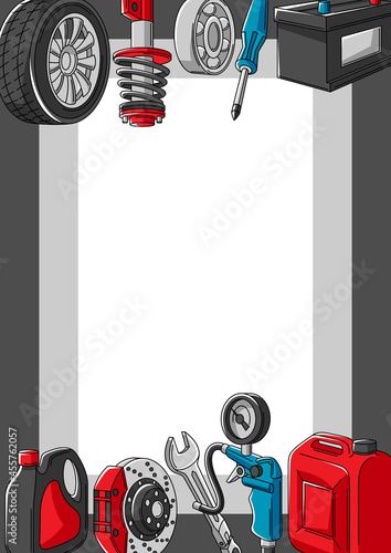 Car service illustration. Auto center repair concept for advertising with transport items.