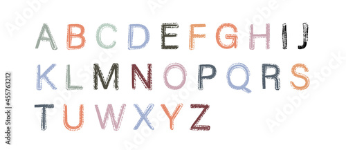 Colorful alphabet from brush strokes. Grunge decorative calligraphy.