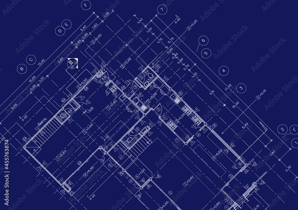 Fototapeta premium Write a blueprint architecture for building.