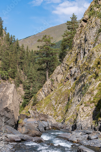 Mountain river among the rocks in Tusheti, travel across Georgia. Caucasus