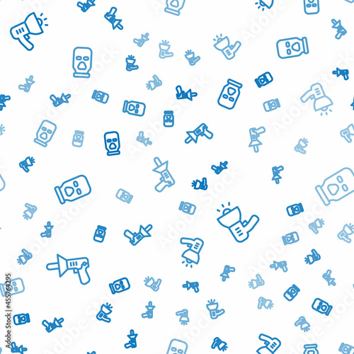 Set line Police megaphone, and Balaclava on seamless pattern. Vector