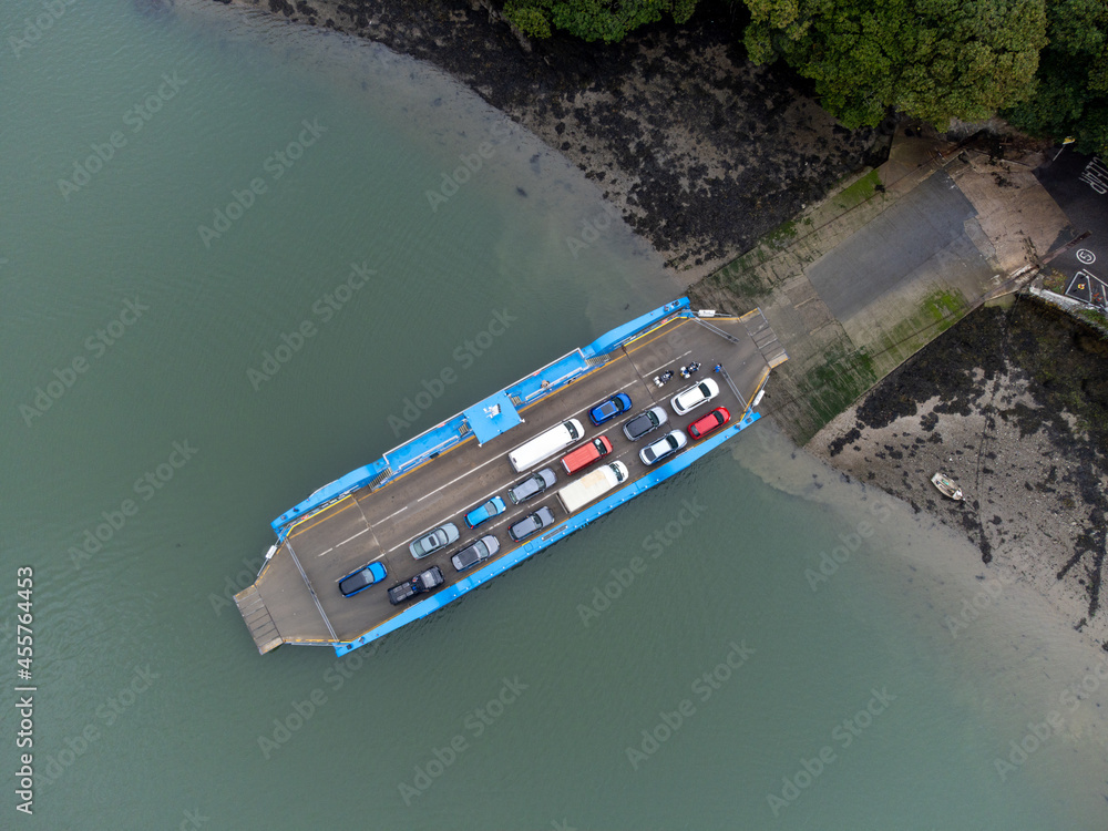 King harry ferry Cornwall England uk aerial drone