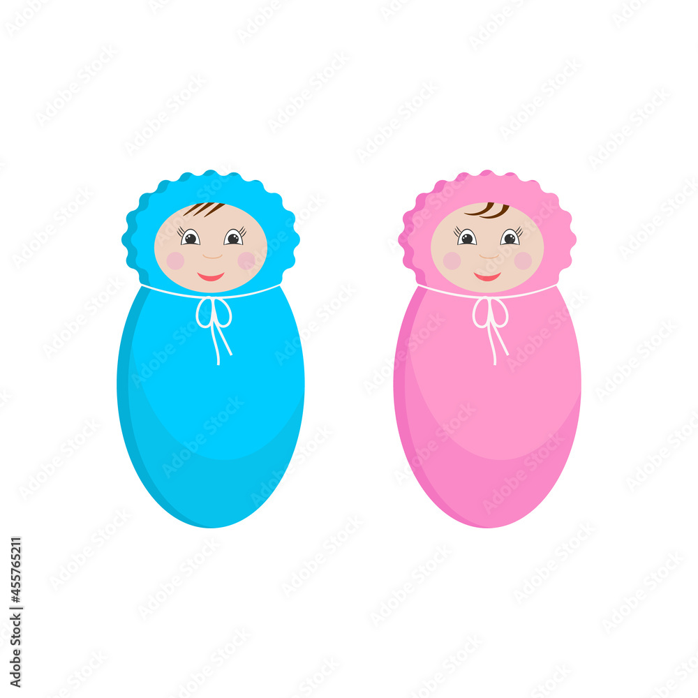 Vector illustration of cute dolls. Two cute twins, a girl and a boy.