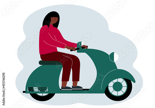 Illustration of a stylish woman riding a scooter