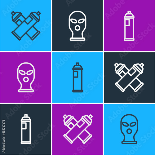 Set line Paint spray can, and Balaclava icon. Vector