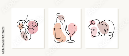 Wine posters. Continuous line vector illustration.