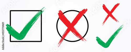 Flat isolated election vote sign.red no and green yes ticks