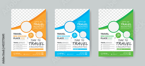 Travel Flyer Template  Layout with 3 Colorful Accents and Grayscale Elements