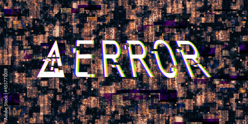3d Illustration glitch effect Computer danger symbols Hacked errors Cyberpunk design ideas Digital pixels faulty noise Video and computer system corruption errors