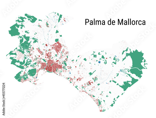 Palma de Mallorca map. Detailed map of Palma city administrative area. Cityscape urban panorama.