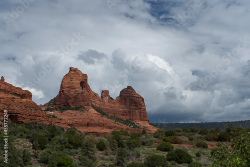 Clouds above a towering sandstone butte in Sedona, AZ