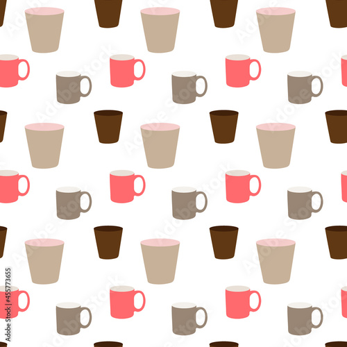 Seamless pattern with colorful cute cups.Template for design fabric, backgrounds, wrapping paper, package.