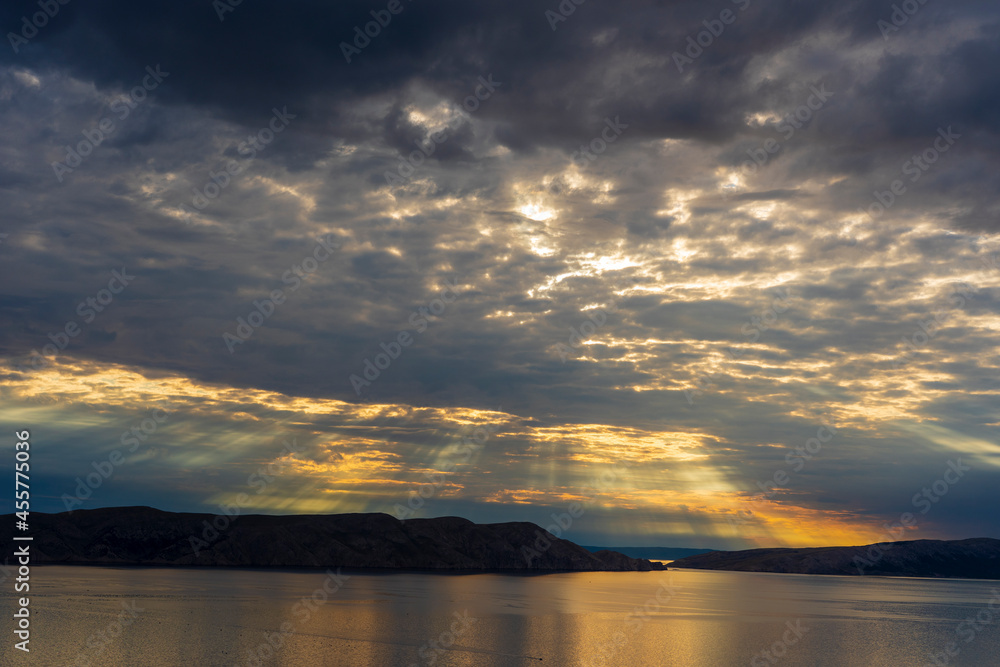 Beautiful view in sunset over Adriatic sea with dramatic sky, Croatia, Europe Beautiful view in sunset over Adriatic sea with dramatic sky, Croatia, Europe