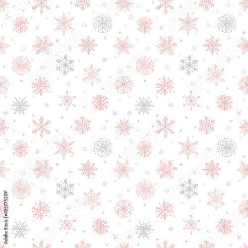 Seamless pattern with doodle snowflakes. Can be used for wallpaper, pattern fills, textile, web page background, surface textures.