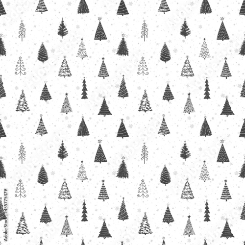Seamless pattern with doodle christmas trees. Can be used for wallpaper, pattern fills, textile, web page background, surface textures.