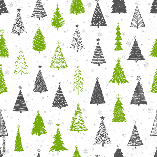 Seamless pattern with doodle christmas trees. Can be used for wallpaper, pattern fills, textile, web page background, surface textures.