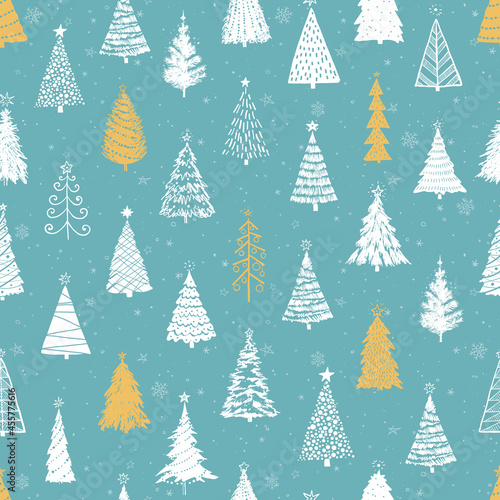 Seamless pattern with doodle christmas trees. Can be used for wallpaper, pattern fills, textile, web page background, surface textures.