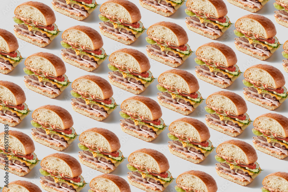 Pattern of cut tasty hamburgers