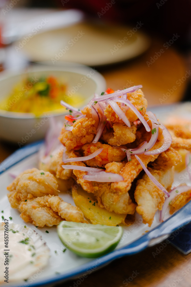 fried seafood on a dinner table