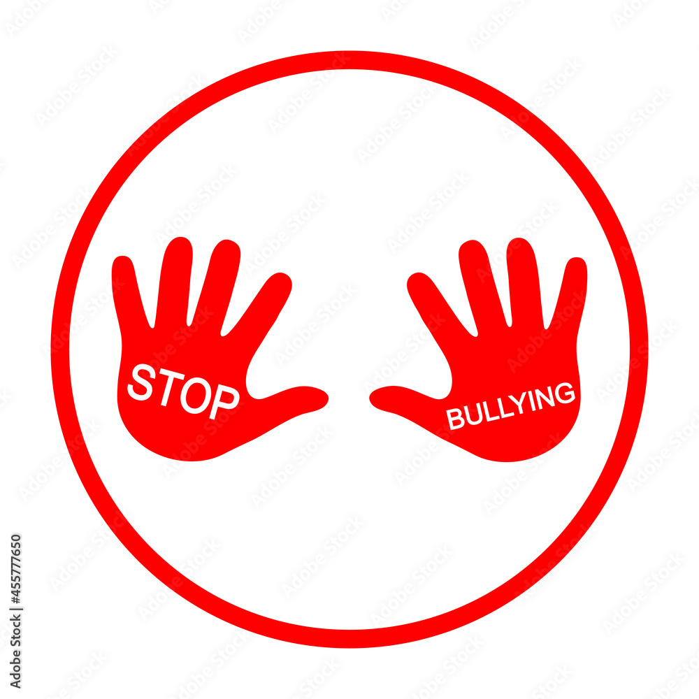 stop sign bullying hands in a red circle on a white background stop sign bullying hands in a red circle on a white background