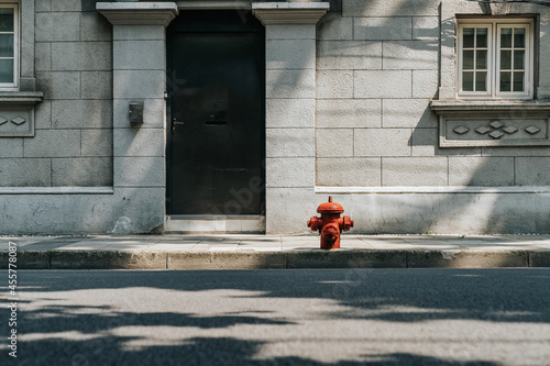 A red fire hydrant on the road photo