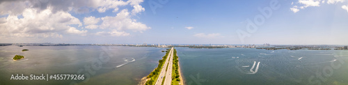 Aerial panoramic photo Julia Tuttle Causeway Bridge Miami Florida over Biscayne Bay © Felix Mizioznikov