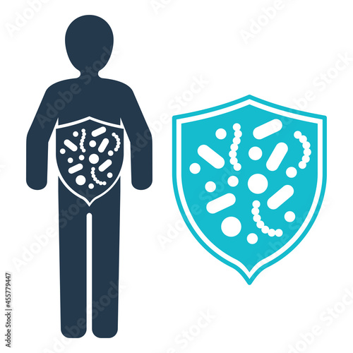 Probiotics icon. Shield full with useful bacteries
