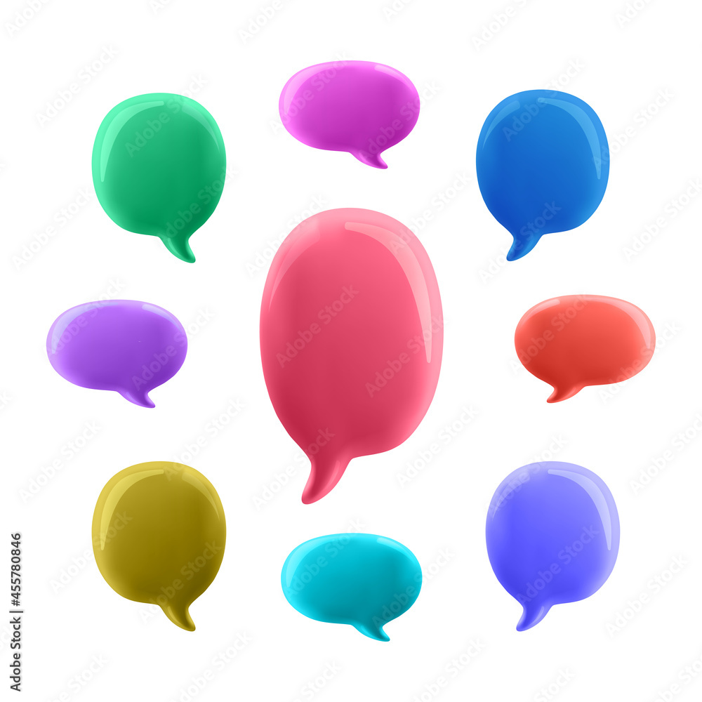 3D illustration of the speech bubble. 3d vector talking cloud. Glossy speech bubble high-quality vector. Shiny cloud foam vector. 3D illustration of the speech bubble. 3d vector talking cloud. Glossy speech bubble high-quality vector. Shiny cloud foam vector.