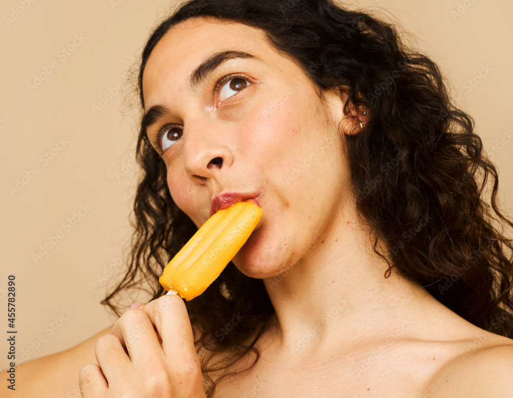closeup portrait icecream eating closeup portrait icecream eating