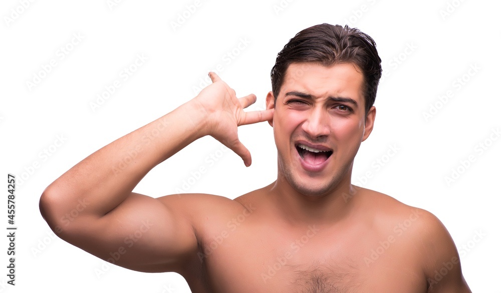 Fototapeta premium Funny man after shower isolated on white