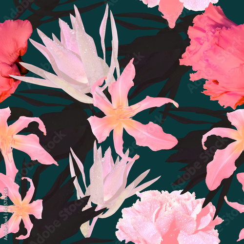 Seamless floral pattern with roses. Botanical and flower background  in summer style.