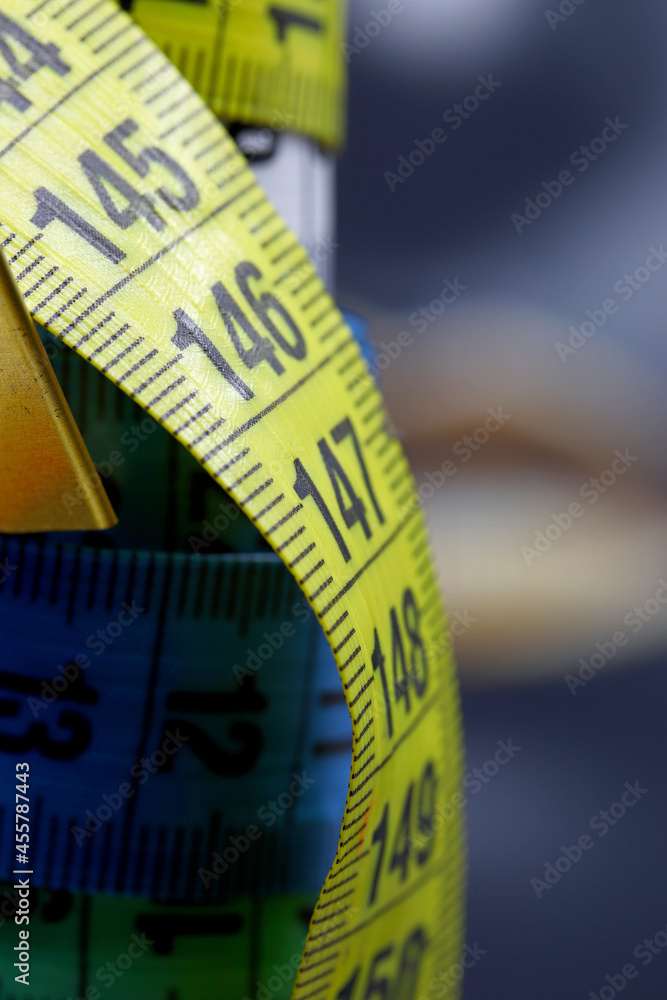 close-up colorful measuring tape on a background