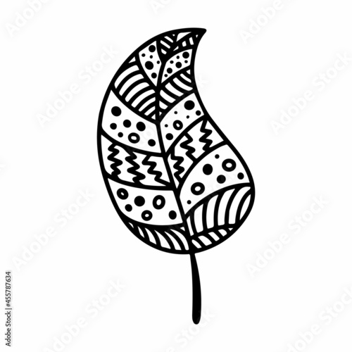 Vector a tropical leaf mandala isolated on white background. Funny coloring and cute illustration for seasonal design, textile, decoration kids playroom or greeting card. Hand drawn prints and doodle.