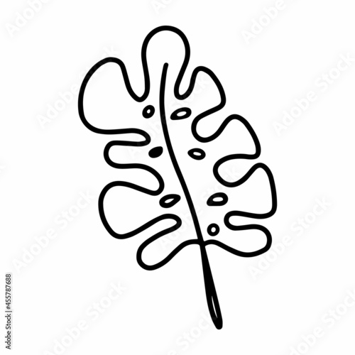 Vector monstera flower leaf, banana leaf isolated on white background. Tropical leaf coloring. Funny and cute illustration for seasonal design, textile, decoration kids playroom or greeting card.