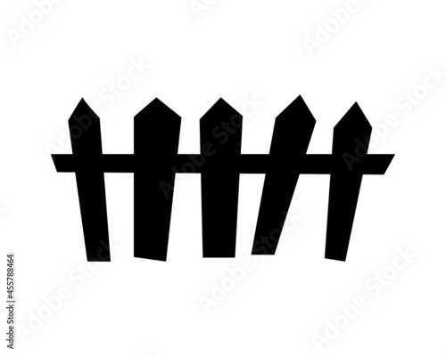 Black silhouette of old wooden fence icon isolated on white background. Vector flat illustration. Design for banner, poster, greeting card