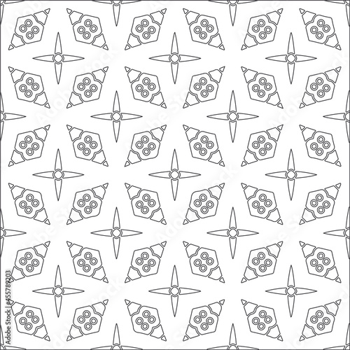  floral pattern background.Repeating geometric tiles from striped elements. Black pattern. 