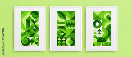 Multicolored amazing bauhaus shapes design vector template composition. Minimalistic abstract mural art concept bundle.