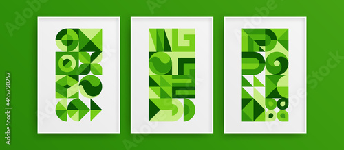 Simple amazing home decor illustration bundle. Modern multicolored geometric shapes design vector template set.