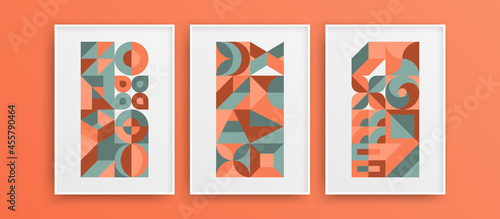 Unique modern bauhaus geometric vector design illustration collection. Vivid amazing wall decor artwork set.
