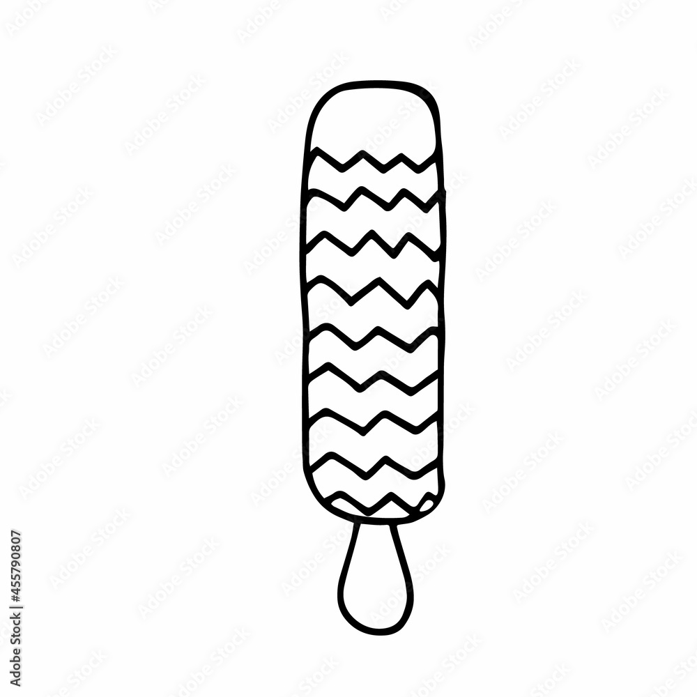 Black and white ice cream in glaze. Popsicle zigzag design. Doodle isolated. Simple vector illustration. Black and white ice cream in glaze. Popsicle zigzag design. Doodle isolated. Simple vector illustration.