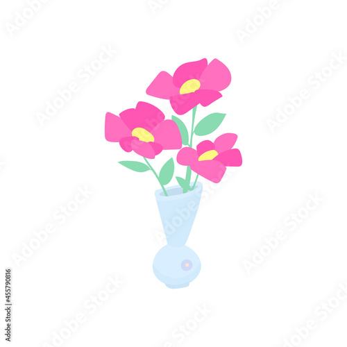 Flat illustration of a vase with flowers for printing. Concept for interior decoration in the cartoon. Vector illustration.