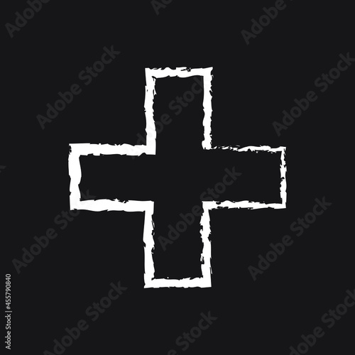 Hospital symbol line Icon design white chalk. Draw a picture on the blackboard.