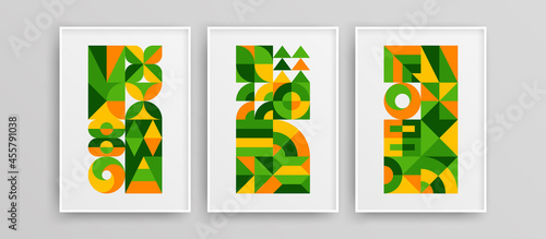 Clean vivid bauhaus geometric design vector artwork bundle. Multicolored amazing home art template collection.