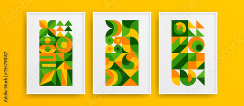 Simple amazing geometric shapes design vector layout bundle. Colorful abstract home art illustration composition.