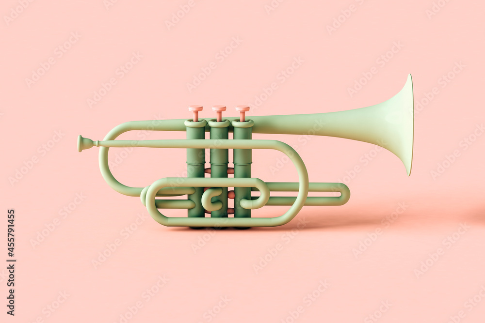 a Green trumpet on pink background