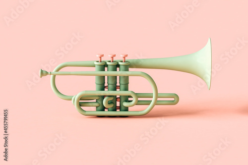 a Green trumpet on pink background